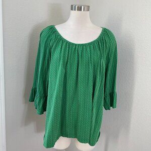 Michael Kors Womens Plus 3X‎ Blouse Scoop Neck 3/4 Bell Sleeve Green Shirt Top